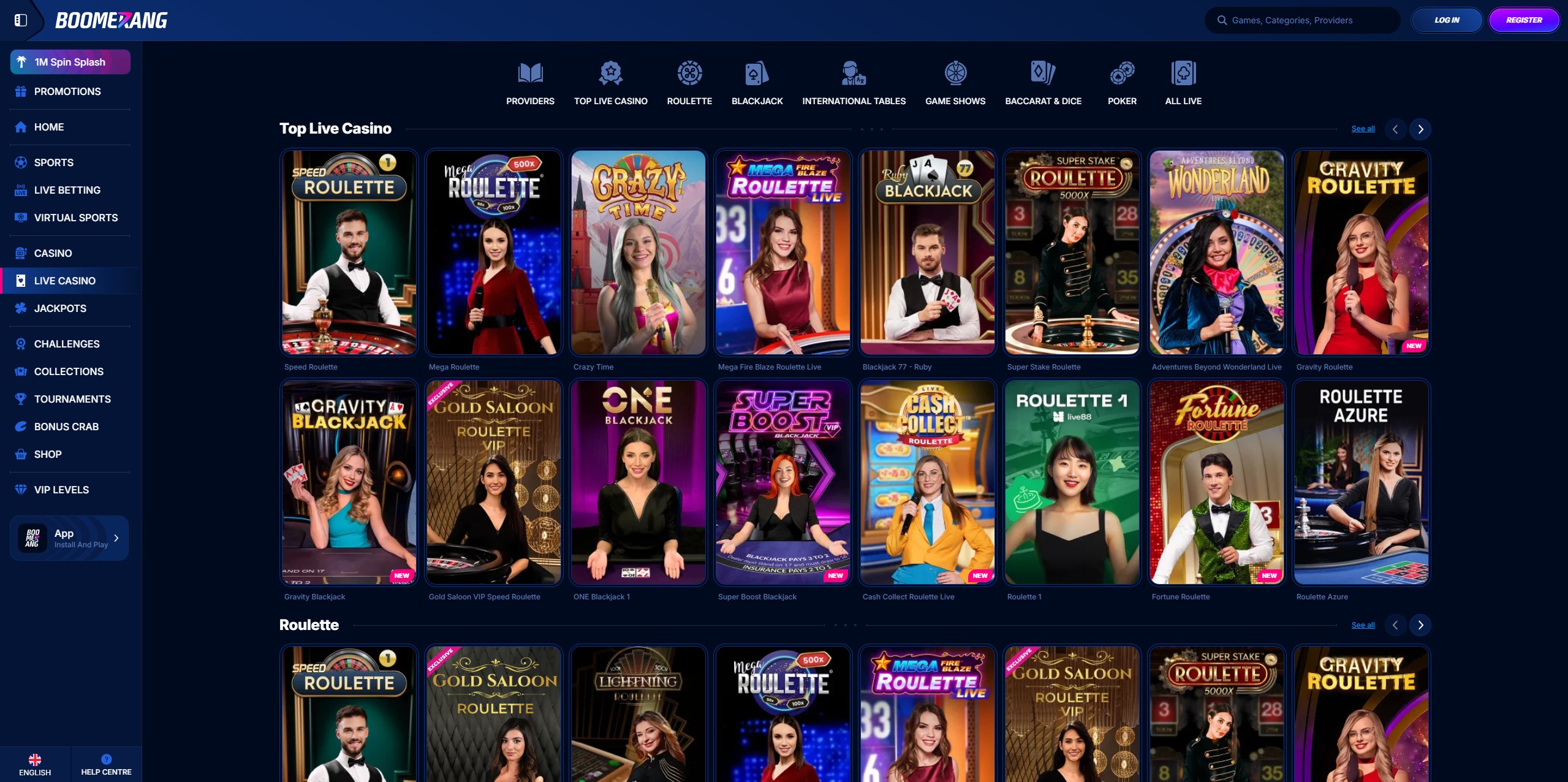 Live-Casino im Boomerang Casino Schweiz mit echten Dealern