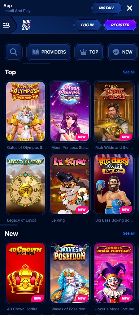 Boomerang Casino auf einem Smartphone