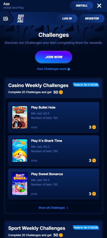 Crash-Games und Game-Shows im Boomerang Online Casino auf dem Smartphone