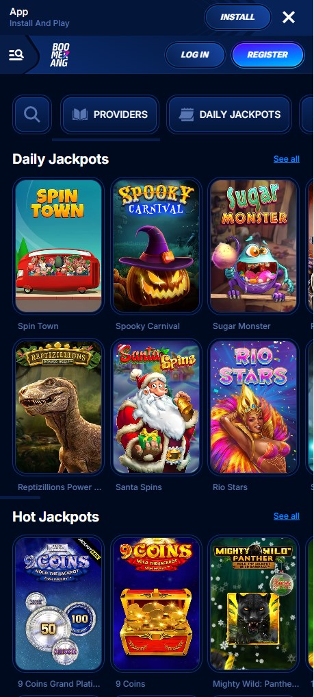 Jackpot-Spiele im Boomerang Casino Schweiz auf dem Smartphone