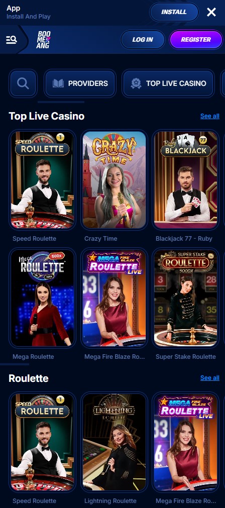 Live Casino Spiele auf dem Handy bei Boomerang
